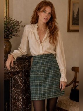 Munro Scottland 100% wool lined Green Plaid Mini Skirt